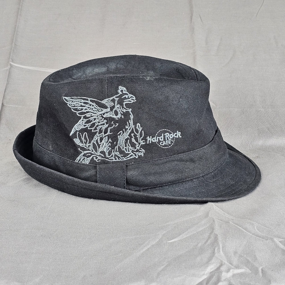 Hard Rock Cafe Fedora Embroidered Griffon Phoenix Cayman Islands Studded Hat OS